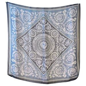 Versace 100% Silk Chiffon 52” Scarf Shawl in blue & lavender | Authentic,‎ EUC